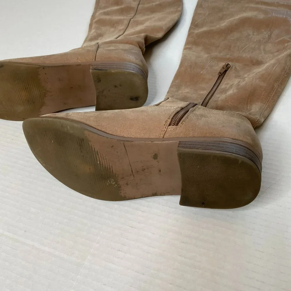 Shoe Dazzle Jessi WC Womens Over the Knee Tan Flat Heel Boot Size 7 Academia Y2K